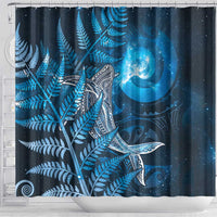New Zealand Matariki Shower Curtain Maori Koru With Humpback Whale Blue LT05 - Polynesian Pride