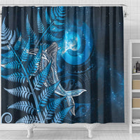 New Zealand Matariki Shower Curtain Maori Koru With Humpback Whale Blue LT05 - Polynesian Pride