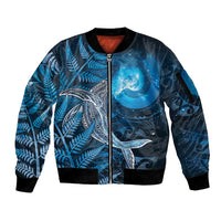 New Zealand Matariki Sleeve Zip Bomber Jacket Maori Koru With Humpback Whale Blue LT05 Unisex Blue - Polynesian Pride