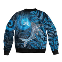 New Zealand Matariki Sleeve Zip Bomber Jacket Maori Koru With Humpback Whale Blue LT05 - Polynesian Pride