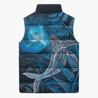 New Zealand Matariki Sleeveless Puffer Jacket Maori Koru With Humpback Whale Blue LT05 - Polynesian Pride