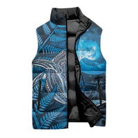 New Zealand Matariki Sleeveless Puffer Jacket Maori Koru With Humpback Whale Blue LT05 - Polynesian Pride