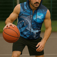 New Zealand Matariki Sleeveless Zip Hoodie Maori Koru With Humpback Whale Blue LT05 - Polynesian Pride