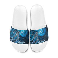 New Zealand Matariki Slide Sandals Maori Koru With Humpback Whale Blue LT05 Blue - Polynesian Pride
