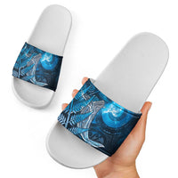 New Zealand Matariki Slide Sandals Maori Koru With Humpback Whale Blue LT05 - Polynesian Pride