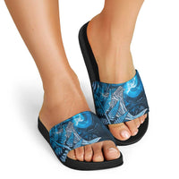New Zealand Matariki Slide Sandals Maori Koru With Humpback Whale Blue LT05 - Polynesian Pride