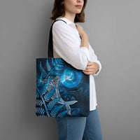 New Zealand Matariki Tote Bag Maori Koru With Humpback Whale Blue LT05 - Polynesian Pride