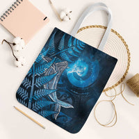 New Zealand Matariki Tote Bag Maori Koru With Humpback Whale Blue LT05 White Strap One Size Blue - Polynesian Pride
