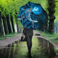 New Zealand Matariki Umbrella Maori Koru With Humpback Whale Blue LT05 - Polynesian Pride