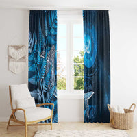 New Zealand Matariki Window Curtain Maori Koru With Humpback Whale Blue LT05 - Polynesian Pride