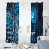 New Zealand Matariki Window Curtain Maori Koru With Humpback Whale Blue LT05 - Polynesian Pride