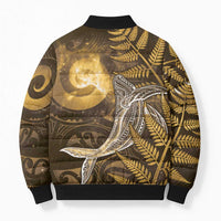 New Zealand Matariki Bomber Puffer Jacket Maori Koru With Humpback Whale Gold LT05 - Polynesian Pride