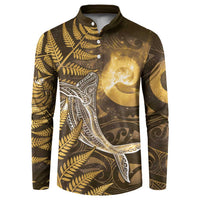 New Zealand Matariki Button Sweatshirt Maori Koru With Humpback Whale Gold LT05 Gold - Polynesian Pride