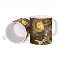 New Zealand Matariki Ceramic Mug Maori Koru With Humpback Whale Gold LT05 - Polynesian Pride