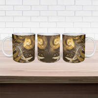 New Zealand Matariki Ceramic Mug Maori Koru With Humpback Whale Gold LT05 - Polynesian Pride