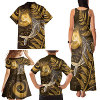 New Zealand Matariki Family Matching Tank Maxi Dress and Hawaiian Shirt Maori Koru With Humpback Whale Gold