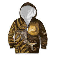 New Zealand Matariki Kid Hoodie Maori Koru With Humpback Whale Gold LT05 Zip Hoodie Gold - Polynesian Pride