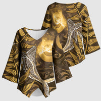 New Zealand Matariki Kimono Sleeve Blouse Maori Koru With Humpback Whale Gold LT05 - Polynesian Pride