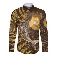 New Zealand Matariki Long Sleeve Button Shirt Maori Koru With Humpback Whale Gold LT05 Unisex Gold - Polynesian Pride