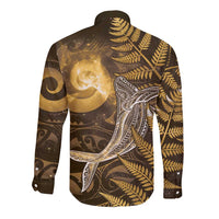 New Zealand Matariki Long Sleeve Button Shirt Maori Koru With Humpback Whale Gold LT05 - Polynesian Pride