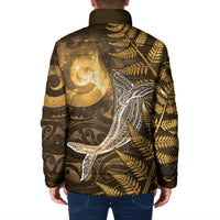 New Zealand Matariki Padded Jacket Maori Koru With Humpback Whale Gold LT05 - Polynesian Pride