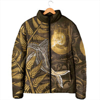 New Zealand Matariki Padded Jacket Maori Koru With Humpback Whale Gold LT05 - Polynesian Pride