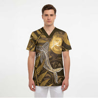 New Zealand Matariki Scrub Top Maori Koru With Humpback Whale Gold LT05 - Polynesian Pride