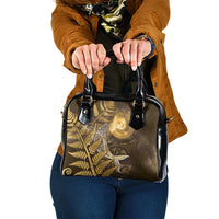 New Zealand Matariki Shoulder Handbag Maori Koru With Humpback Whale Gold LT05 One Size Gold - Polynesian Pride