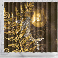 New Zealand Matariki Shower Curtain Maori Koru With Humpback Whale Gold LT05 - Polynesian Pride
