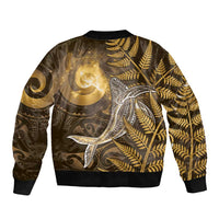 New Zealand Matariki Sleeve Zip Bomber Jacket Maori Koru With Humpback Whale Gold LT05 - Polynesian Pride