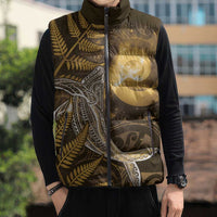 New Zealand Matariki Sleeveless Puffer Jacket Maori Koru With Humpback Whale Gold LT05 - Polynesian Pride