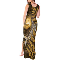 New Zealand Matariki Tank Maxi Dress Maori Koru With Humpback Whale Gold LT05 - Polynesian Pride