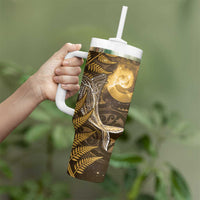 New Zealand Matariki Tumbler With Handle Maori Koru With Humpback Whale Gold LT05 - Polynesian Pride
