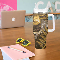 New Zealand Matariki Tumbler With Handle Maori Koru With Humpback Whale Gold LT05 - Polynesian Pride