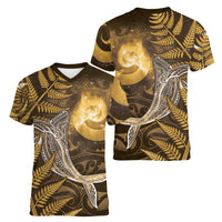 New Zealand Matariki Women V-Neck T-Shirt Maori Koru With Humpback Whale Gold