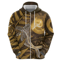 New Zealand Matariki Zip Hoodie Maori Koru With Humpback Whale Gold LT05 - Polynesian Pride