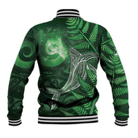 New Zealand Matariki Baseball Jacket Maori Koru With Humpback Whale Green LT05 - Polynesian Pride
