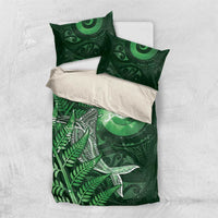 New Zealand Matariki Bedding Set Maori Koru With Humpback Whale Green LT05 US Twin 172cm x 218cm Green - Polynesian Pride