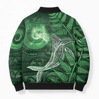 New Zealand Matariki Bomber Puffer Jacket Maori Koru With Humpback Whale Green LT05 - Polynesian Pride