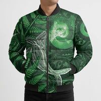 New Zealand Matariki Bomber Puffer Jacket Maori Koru With Humpback Whale Green LT05 - Polynesian Pride