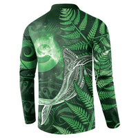 New Zealand Matariki Button Sweatshirt Maori Koru With Humpback Whale Green LT05 - Polynesian Pride