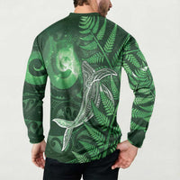 New Zealand Matariki Button Sweatshirt Maori Koru With Humpback Whale Green LT05 - Polynesian Pride