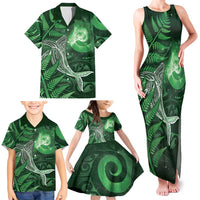New Zealand Matariki Family Matching Tank Maxi Dress and Hawaiian Shirt Maori Koru With Humpback Whale Green