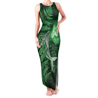 New Zealand Matariki Family Matching Tank Maxi Dress and Hawaiian Shirt Maori Koru With Humpback Whale Green