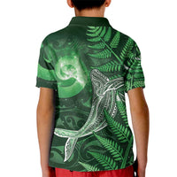New Zealand Matariki Kid Polo Shirt Maori Koru With Humpback Whale Green LT05 - Polynesian Pride