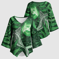 New Zealand Matariki Kimono Sleeve Blouse Maori Koru With Humpback Whale Green LT05 - Polynesian Pride