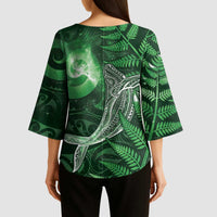 New Zealand Matariki Kimono Sleeve Blouse Maori Koru With Humpback Whale Green LT05 - Polynesian Pride