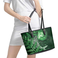 New Zealand Matariki Leather Tote Bag Maori Koru With Humpback Whale Green LT05 - Polynesian Pride