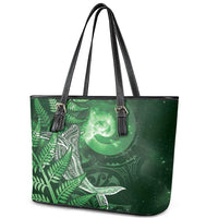 New Zealand Matariki Leather Tote Bag Maori Koru With Humpback Whale Green LT05 - Polynesian Pride