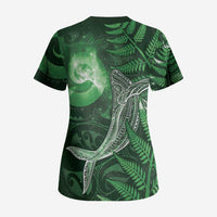 New Zealand Matariki Scrub Top Maori Koru With Humpback Whale Green LT05 - Polynesian Pride